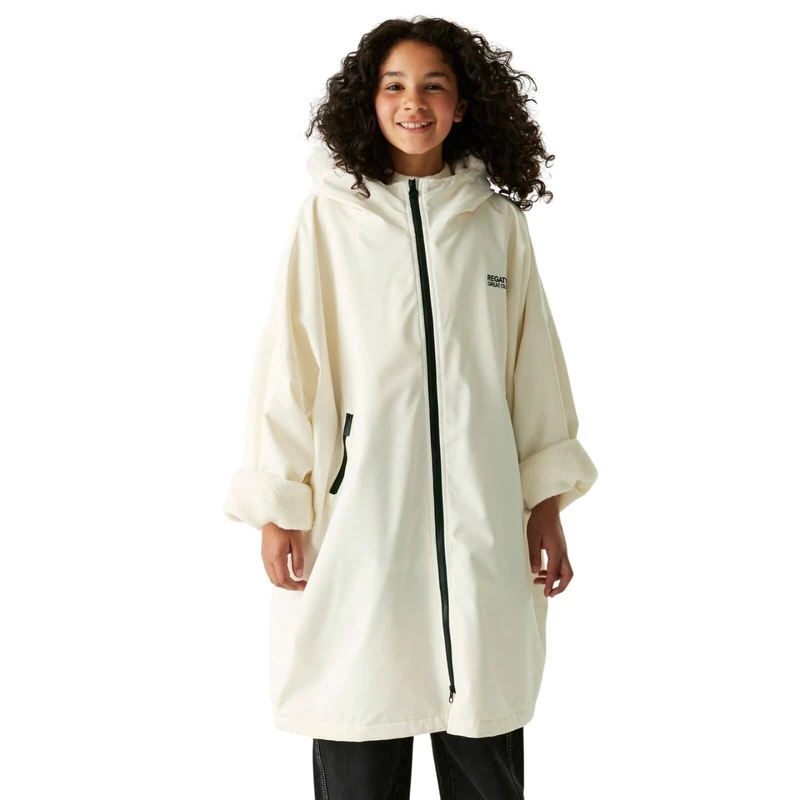 Regatta Kids Waterproof Changing Robe Pro Fur Hood Warm Fleeced Lined Oversized Coat