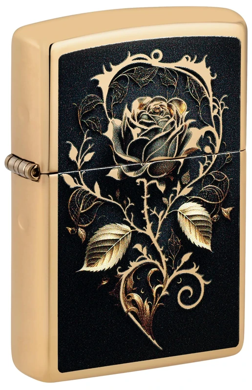 Zippo Windproof Lighter, Golden Rose, High Polish Brass, Colour Image, Refillable, Reusable, Windproof Design, Gift Box, Made in USA