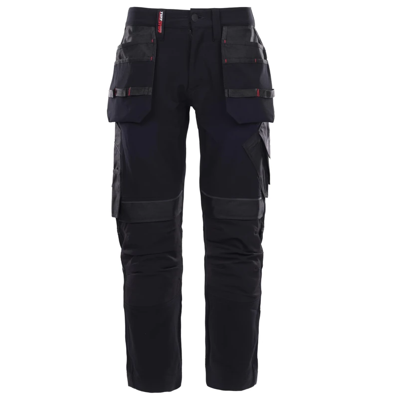 TuffStuff - Apex Flex Trousers, Black - 32" Waist, Regular 30" Length - Slim Fit, 4-Way Stretch Ripstop Fabric & Part Elasticated Waist - Twin Holster, Cargo & Rule Pockets - Heavy Duty Workwear