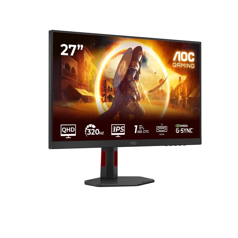 AOC Q27G4SRU 27-inch QHD Gaming Monitor, 300 Hz, IPS, 0.3 ms MPRT, Adaptive Sync, HDR400, Height Adjustment, Speakers, G-Sync Comp., (2560 x 1440, HDMI 2 x 2.1, DP 1 x 1.4 USB Hub) Black/Red