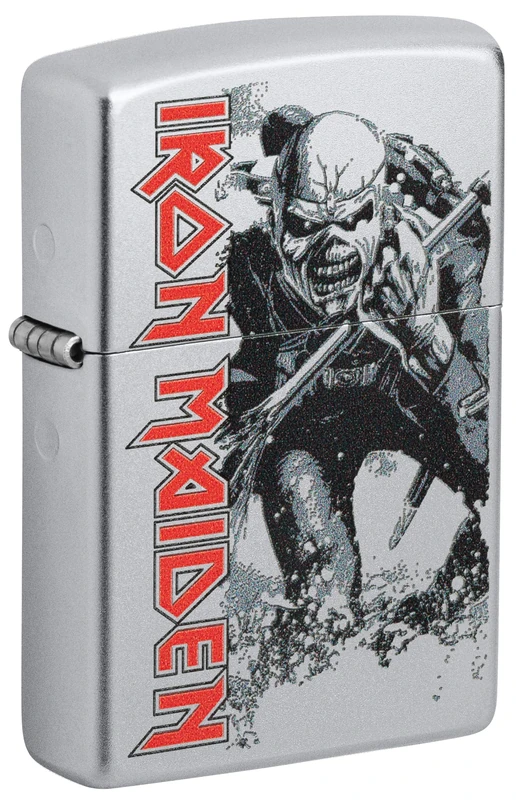 Zippo Windproof Lighter, Iron Maiden Design – Satin Chrome, Colour Image – Refillable, Reusable, Windproof Design – Comes in Gift Box – Made in USA