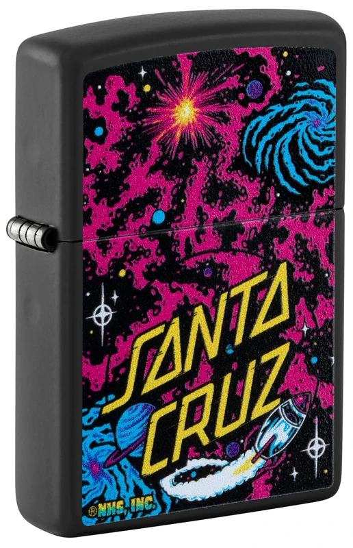 Zippo Windproof Lighter, Santa Cruz Design – Matt Black, Colour Image – Refillable, Reusable, Windproof Design – Comes in Gift Box – Made in USA