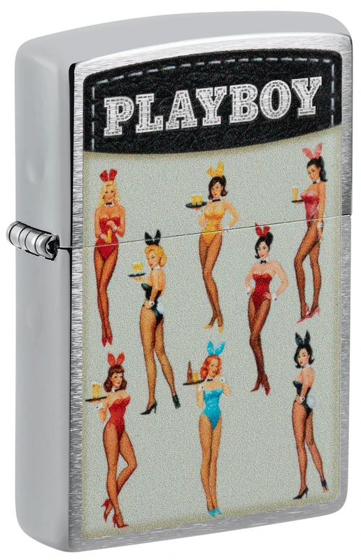 Zippo Playboy Windproof Lighter, Brushed Chrome, Colour Image, Refillable, Reusable, Windproof Design, Gift Box, Made in USA