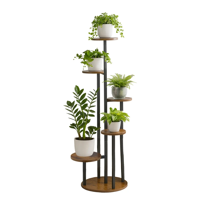 Relaxdays Industrial Plant Stand - 5 Tier Black and Brown Shelf
