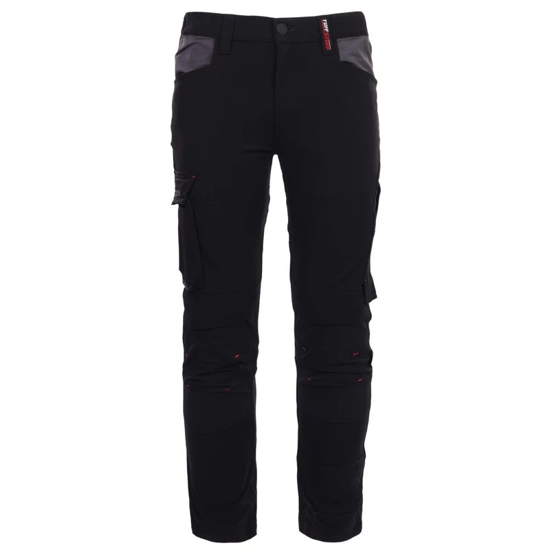 TuffStuff - Evo Flex Trousers, Black - 28" Waist, Regular 30" Length - Slim Fit, 4-Way Stretch & Part Elasticated Waist - with Reinforced Kneepad Pockets, Cargo & Rule Pocket - Heavy Duty Workwear