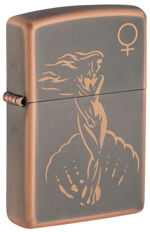 Zippo Windproof Lighter, Goddess Venus Design – Rustic Bronze, Laser Engraving – Refillable, Reusable, Windproof Design – Comes in Gift Box – Made in USA