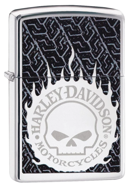 Zippo Windproof Lighter, Harley-Davidson Design – High Polished Chrome, Lustre Colour Image – Refillable, Reusable, Windproof Design – Comes in Gift Box – Made in USA