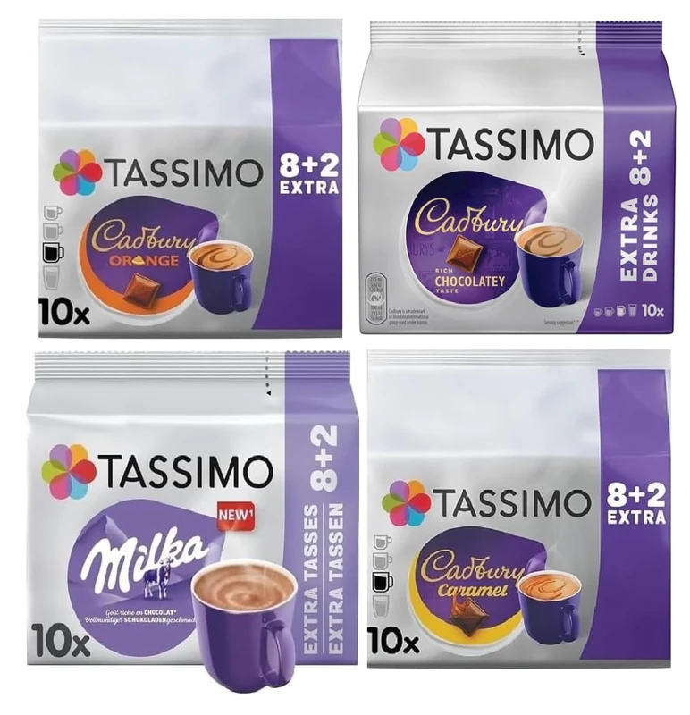 Tassimo Hot Chocolate lovers Variety Pack Capsules – Cadbury, Caramel, Orange & Milka - 40 T-Discs (4 x 10 Pods)