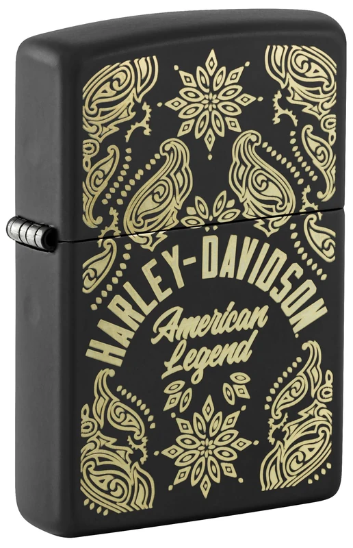 Zippo Windproof Lighter, Harley-Davidson, Black Mat, Laser Engrave, Refillable, Reusable, Windproof Design, Gift Box, Made in USA