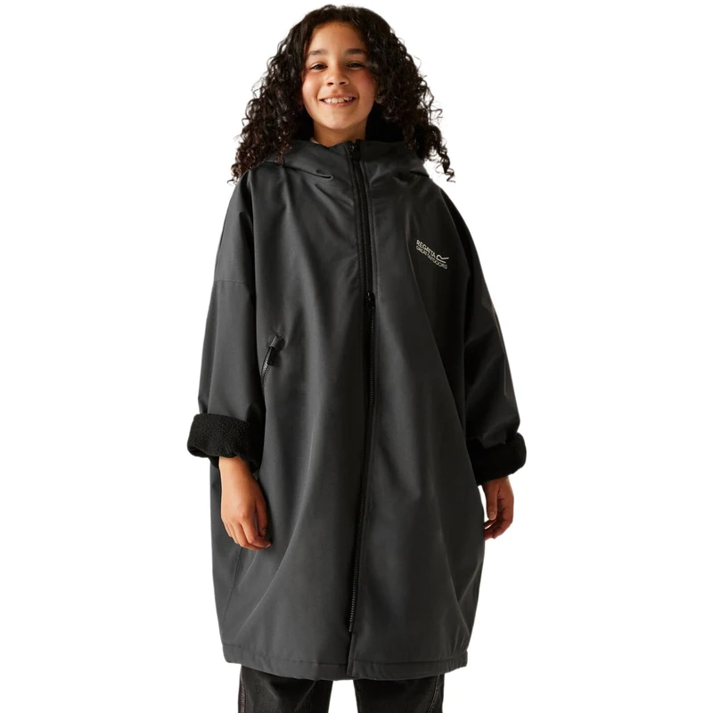 Regatta Kids Waterproof Changing Robe Pro Fur Hood Warm Fleeced Lined Oversized Coat - Image 1