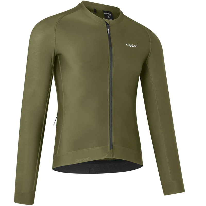 GripGrab PACR Long Sleeve Cycling Jersey Men's Aero Tight Fitting Road MTB Gravel Bike Shirt for Men Breathable Olive Green