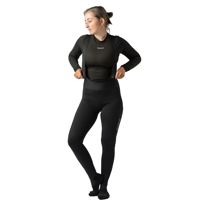 GripGrab PACR Water-Resistant Winter Cycling Bib Tights for Women Long Unpadded Thermal Softshell Women's Bib Trousers Black