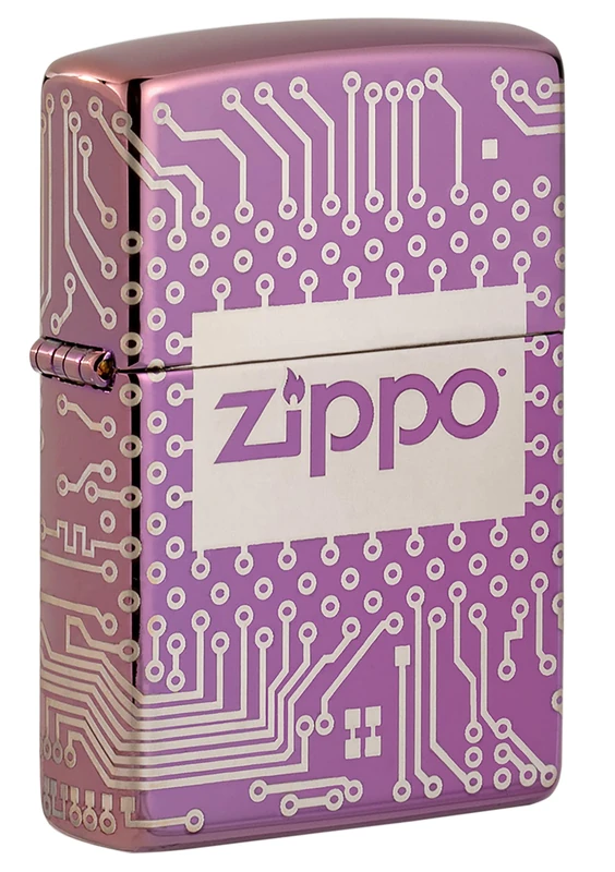 Zippo Windproof Lighter, Circuit Board Design – High Polished Purple, Laser 360° – Refillable, Reusable, Windproof Design – Comes in Gift Box – Made in USA