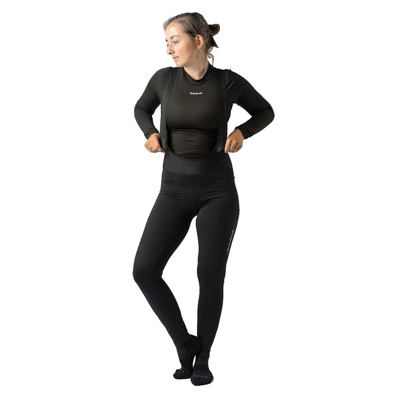 GripGrab PACR Water-Resistant Winter Cycling Bib Tights for Women Padded Long Thermal Softshell Women's Bib Trousers Black