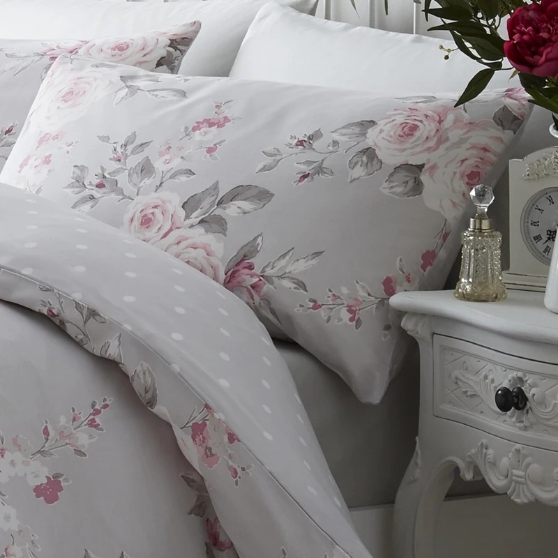 Canterbury Grey Duvet Cover 135 x 200 + 80 x 80 + 2 Pillowcases Neutral 50 x 70 cm - Image 1