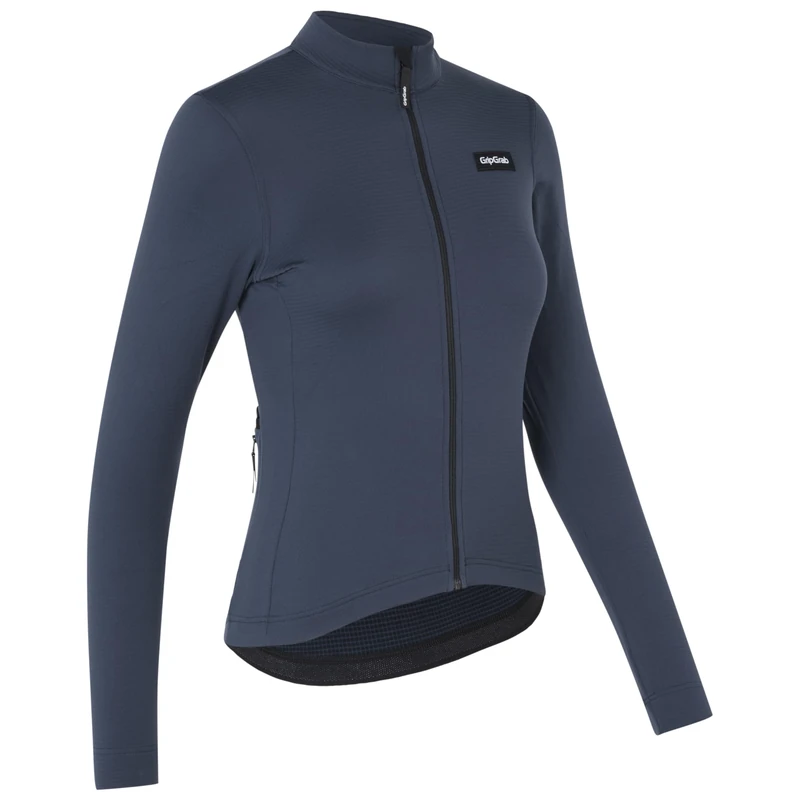 GripGrab EXPLR Merinotech Thermal Long Sleeve Cycling Jersey for Women Road MTB Gravel Bike Cycle Top with Merino Wool Navy Blue
