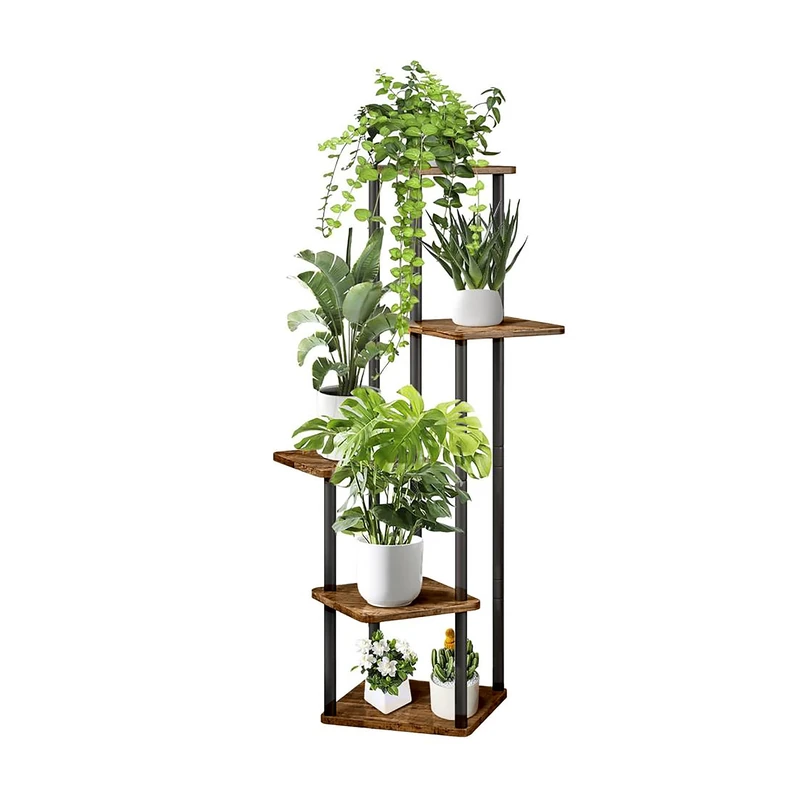Relaxdays 5-Tier Plant Stand Indoor Rack, Industrial Style, 107x58x58cm, Black/Brown