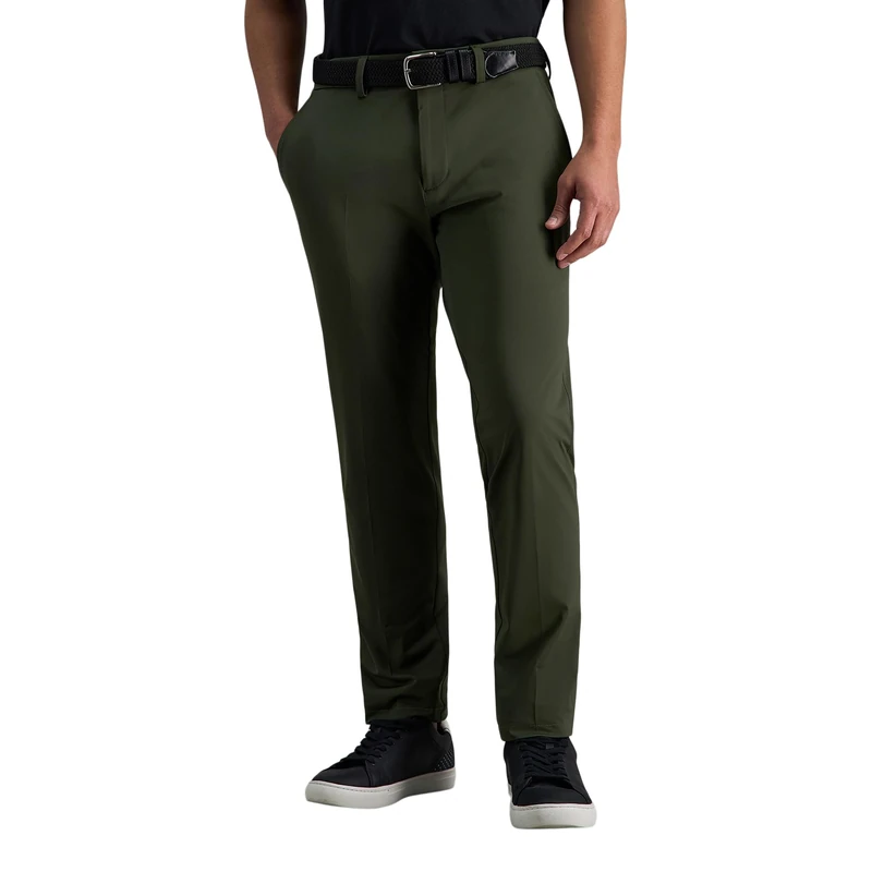 Haggar Men's Sport Travel Performance Straight Fit Flat Front Stretch Casual Pant, Army, 34W x 30L