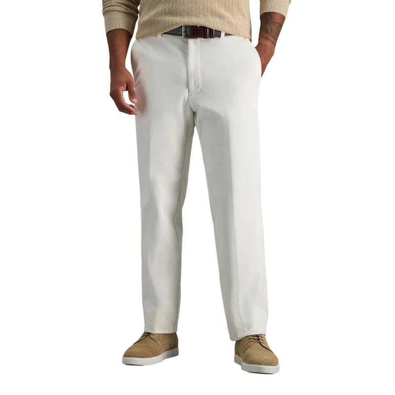 Haggar Men's Classic Fit Stretch Corduroy Pant Casual, Ivory, 40W x 30L