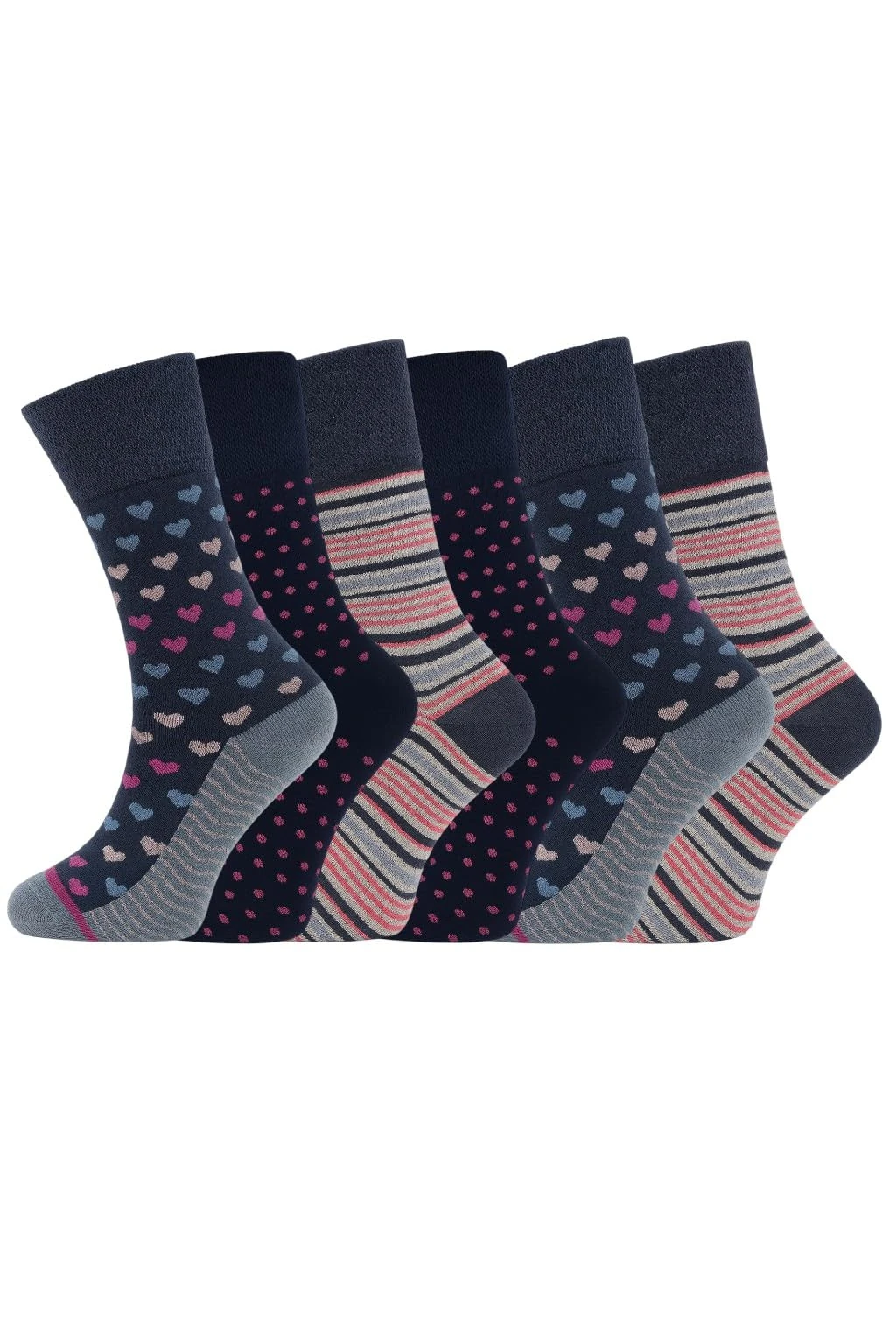 ARG 6 Pairs Women’s Non-Elastic Diabetic Socks Soft Cotton, Easy Grip Loose Top, Odema & Swollen Feet Friendly For Wide Feet UK 4-8 (Option 2, One size)