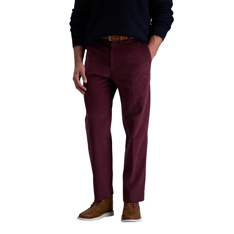 Haggar Men's Classic Fit Stretch Corduroy Pant, Merlot, 36W x 34L