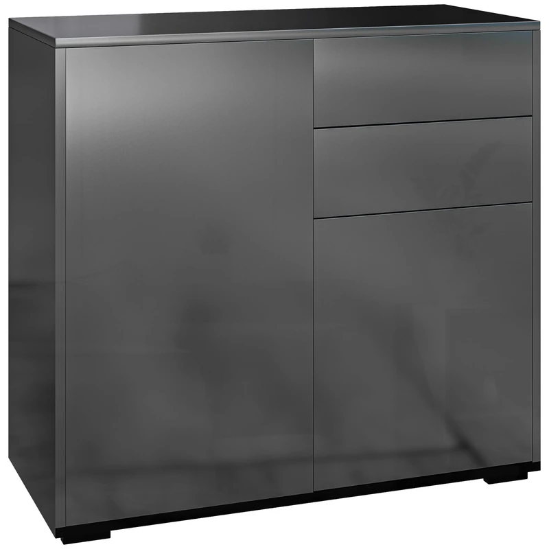 HOMCOM Storage Cabinet Sideboard Chest of Drawers Storage Cabinet with 2 Drawers and 2 Door Cupboards, Adjustable Shelves for Living Room, Kitchen, Bedroom, 79 x 36 x 74 cm, Black Gloss - Image 1