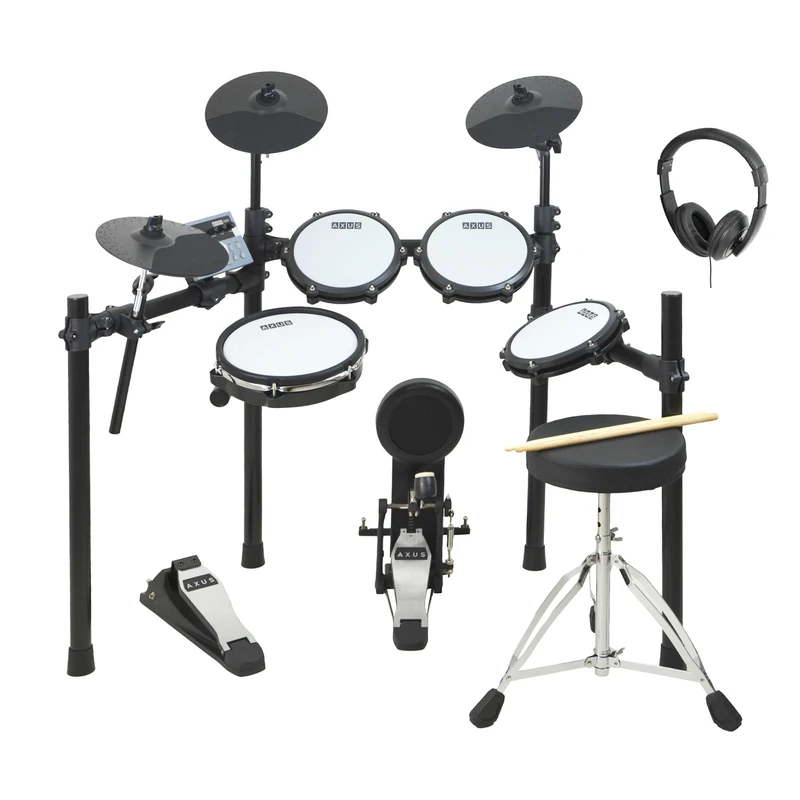 Axus AXK5 Electronic Drum Kit - Full Mesh Head Set with 25 Sounds, USB MIDI, Headphones, Stool & Sticks Included - Perfect for Beginners Adults Kids Home Practice