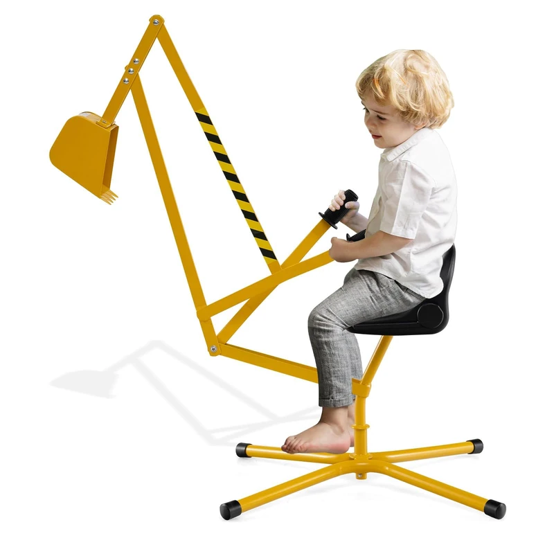 FANTASK Children's Excavator with 360° Rotating Seat, 360° Rotatable with Shovel & 2-Hand Control, Sand Excavator Sandpit for Children from 3 Years (Yellow)