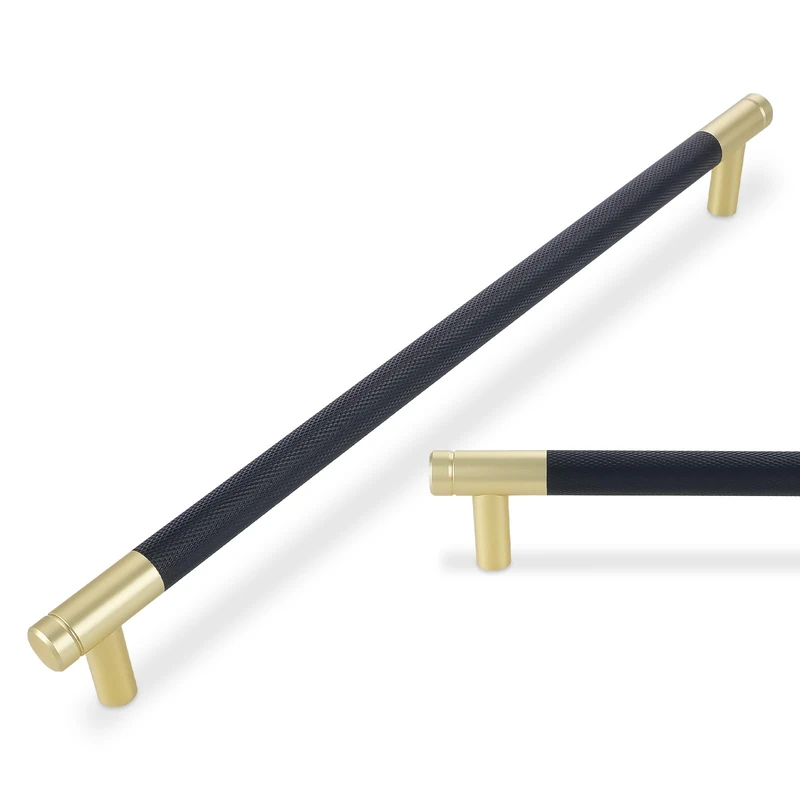 BUKOBYHE 10 Pack 10Inch Mattle Black and Brushed Gold Kitchen Cabinet Handles Knurled Cabinet Pulls Gold Drawer Pulls Kitchen Hardware