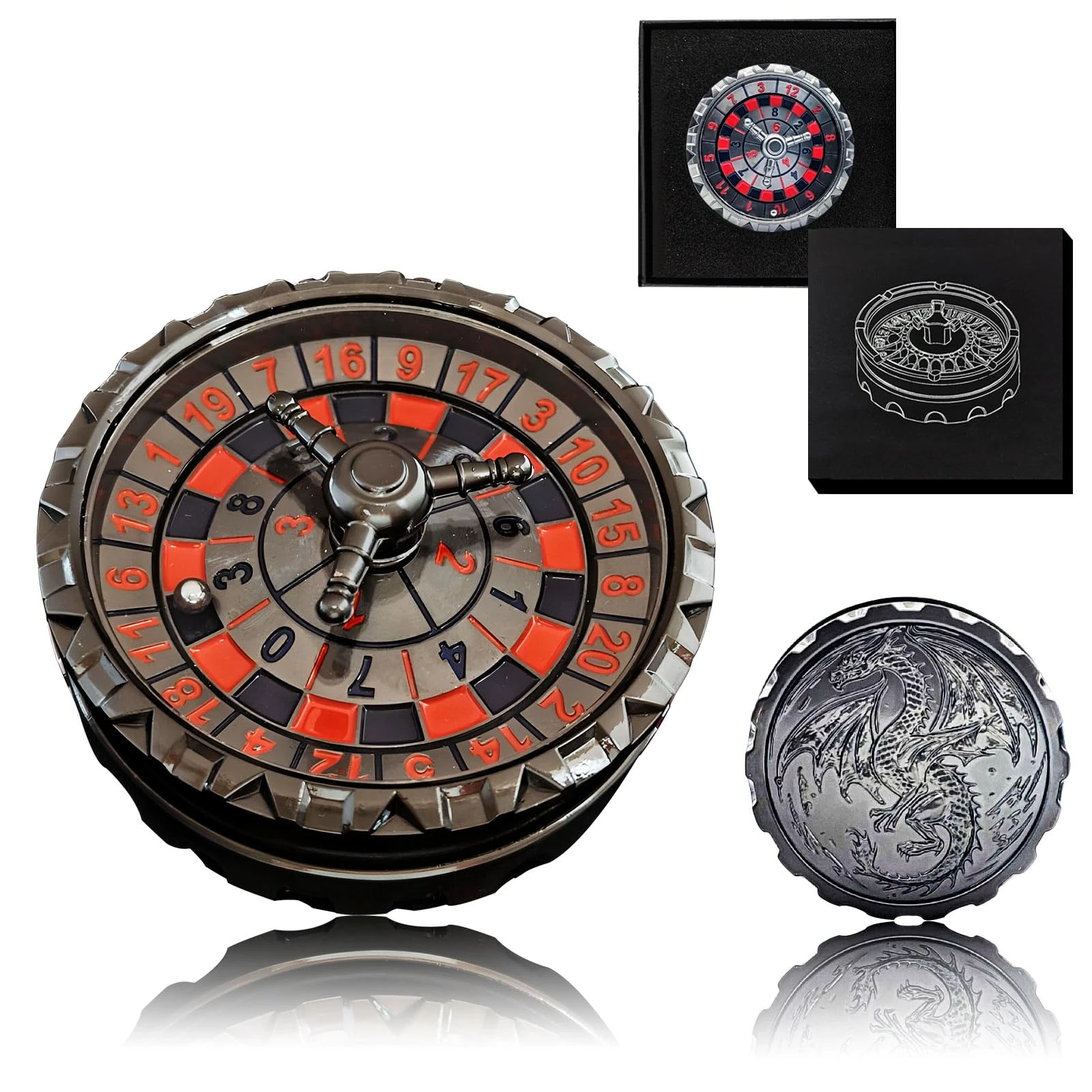 Roulette Spinner for DND Dice Set,Dragon Metal D&D Dice With Gift Case for Dungeons and Dragon Game, RPG Role Playing Table Game Gifts (Black-red)