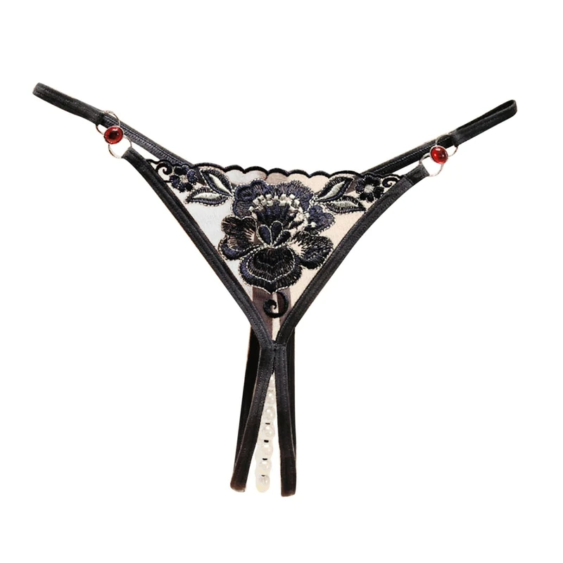 Womens Thongs Underwear Clear Sexy Panties Briefs Embroidered Flattering Tummy Control Tangas Comfor Underpants Cheeky G String Naughty Beaded Crotchless Breathable Bikini Panties Blue