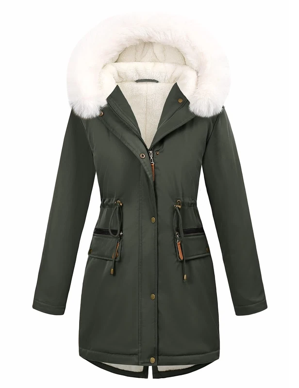 CMTOP Winter Jackets for Women UK Fleece Lined Warm Women's Coats Water Repllent and Windproof Mid-Length Parka Jacket Thick Thermal Fuzzy Overcoat Hooded Outerwear with Pockets(Dark Grey,XXL)