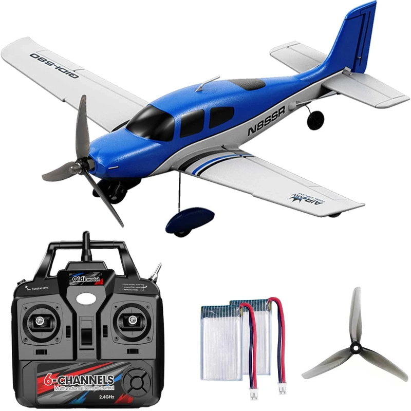 FLYCOLOR QIDI 580 5-Channel RC Plane - One-Key Hang, Wind-Resistant