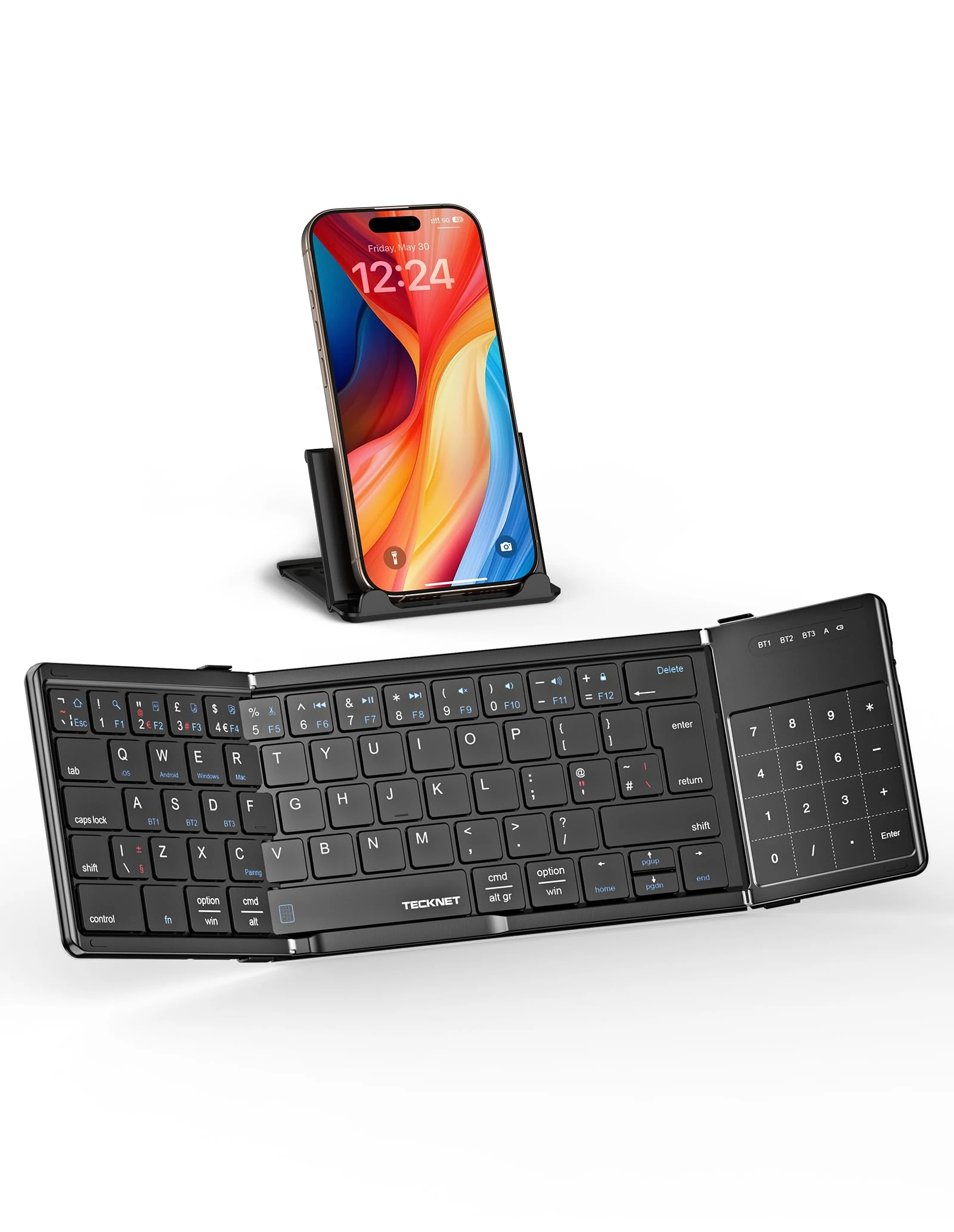 TECKNET Foldable Bluetooth Keyboard with Touchpad, Pocket Size Portable Travel Mini Wireless Keyboard with Trackpad & Numeric Keypad, Rechargeable Keyboards for Android, iOS, Windows, PC,Phone,iPad