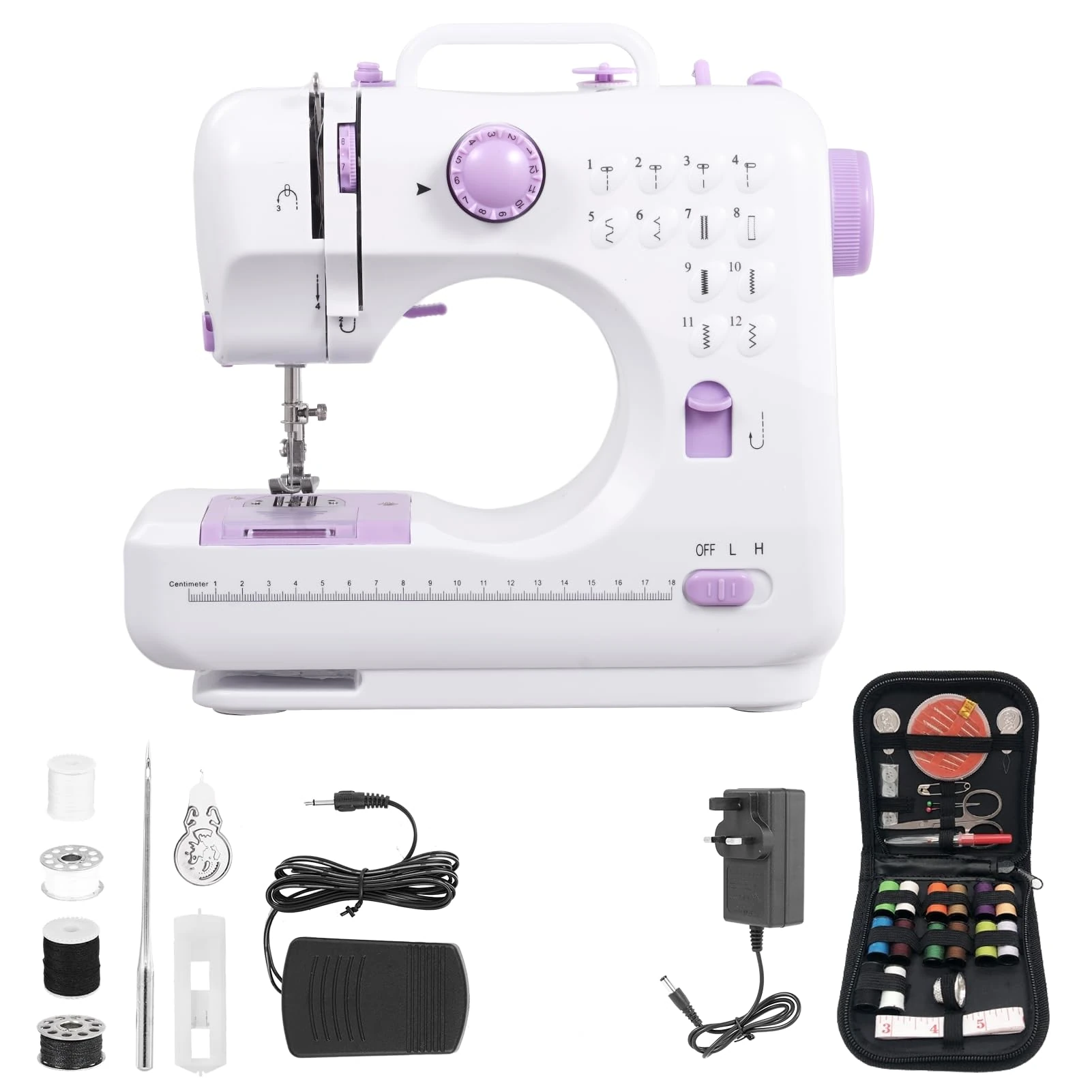 Sewing Machine Portable for Beginners, 12 Stitches Electric Sewing Machine, Multi-Function Dual Speed Small Mini Sewing Machines, with Foot Pedal & Sewing Kit for Clothes, Fabrics, Home Use & DIY