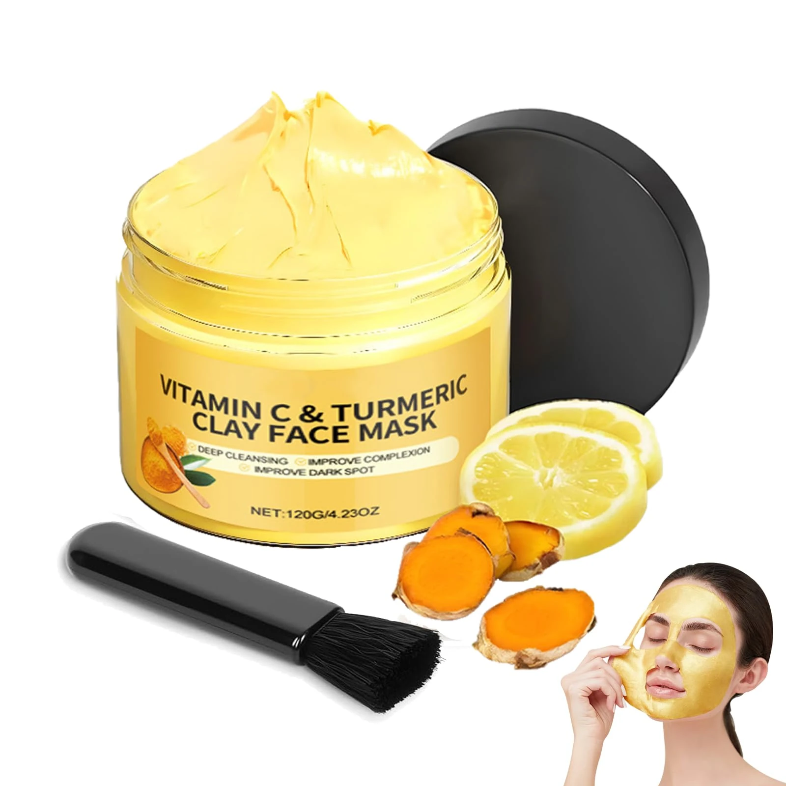Turmeric Vitamin C Clay Mask, Clay Face Mask Kit, Skin Care Facial Mask for Deep Cleansing, Improve Blackheads, Oil and Refining Pores, Even out Skin Tone