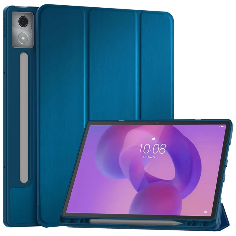 EasyAcc Case for Lenovo Idea Tab Pro 12.7 Inch 2025 with Pen Holder TB-373FU TB-375FC, Ultra Thin with Stand Function Slim PU Leather Protective Case (Peacock Blue)