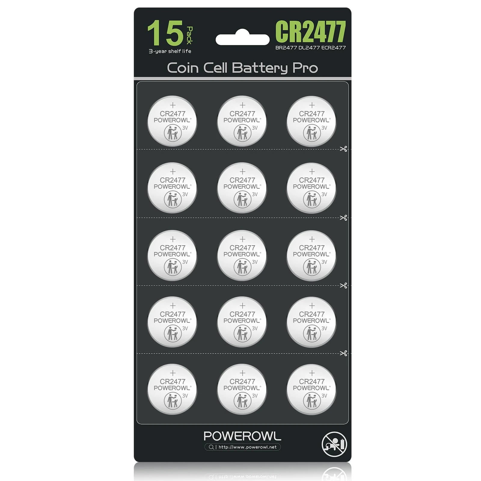 POWEROWL High Capacity CR2477 Battery (15-Pack) 3v Lithium Batteries, Leak-Free Long Lasting Cr 2477