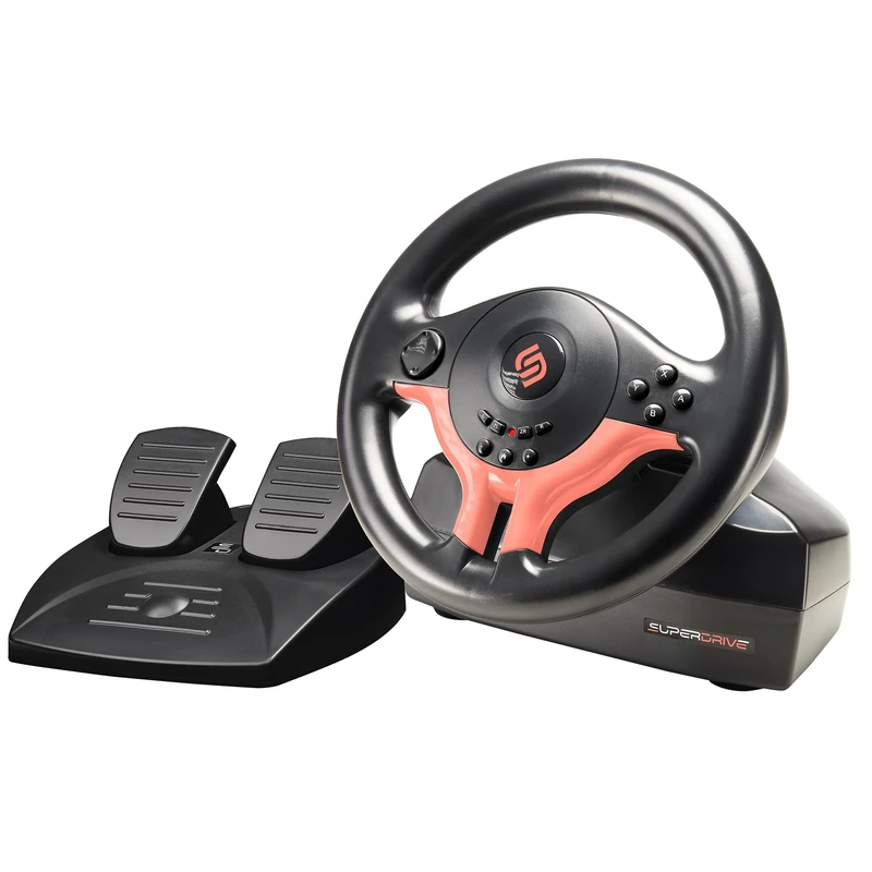 Subsonic - Superdrive SV250-S Steering Wheel - Switch 2 - Switch - Racing Wheel, 180° Rotation, with Pedals and Paddles on the Wheel - Red Edition