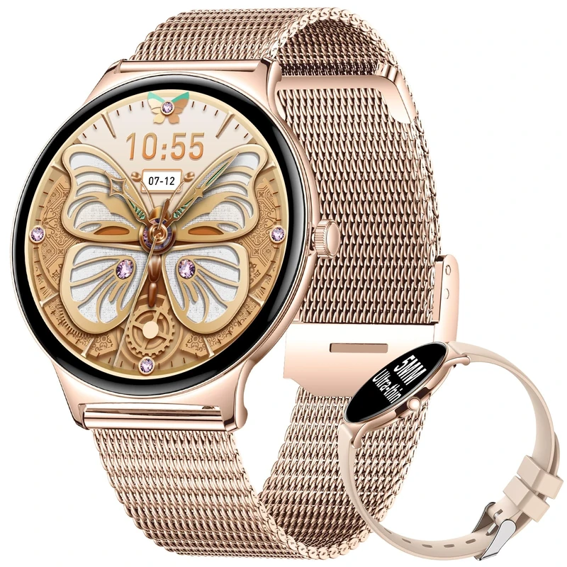 BENYAR SMART Smart Watches for Women, 1.43" AMOLED Screen Bluetooth Call Smartwatch, 120+ Sports Modes Fitness Tracker, Blood Oxygen Heart Rate Sleep Monitor for Android iOS Gold