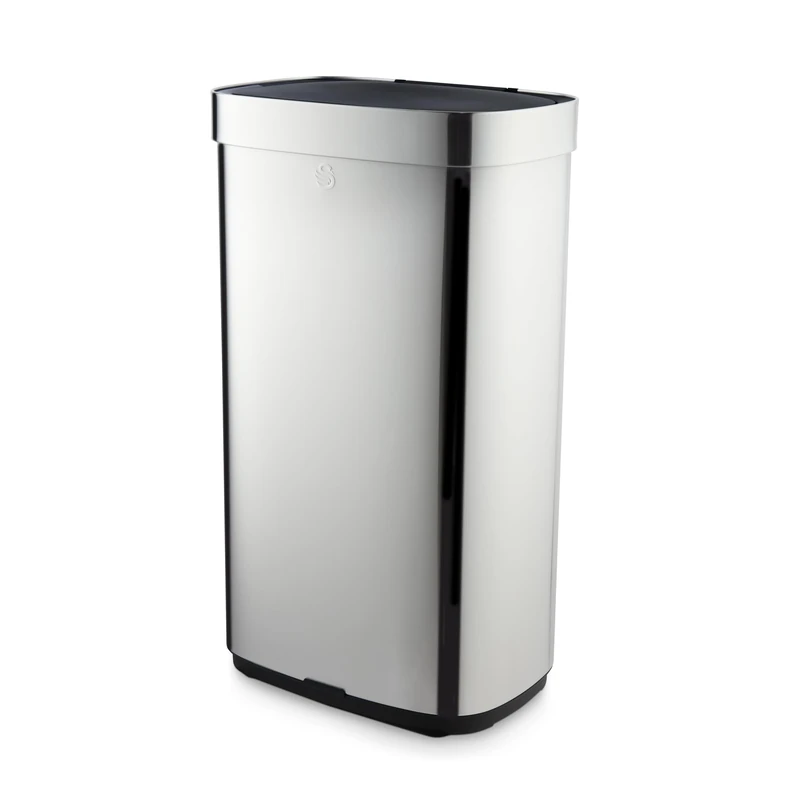 Swan Rectangular Sensor Bin with Hands-Free Opening Using Motion Sensor Technology, Ozone Odour Sterilisation, Bin Liner Retainer Ring, Extra-Large 80L Capacity, Stainless Steel