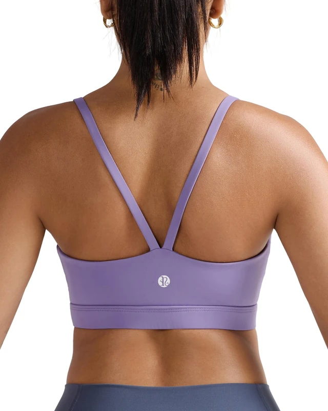 RUNNING GIRL Light Impact Sports Bras for Women, Molded Cup Thin Strappy Sports Bra with Sewn in Pads, Misty Purple, S
