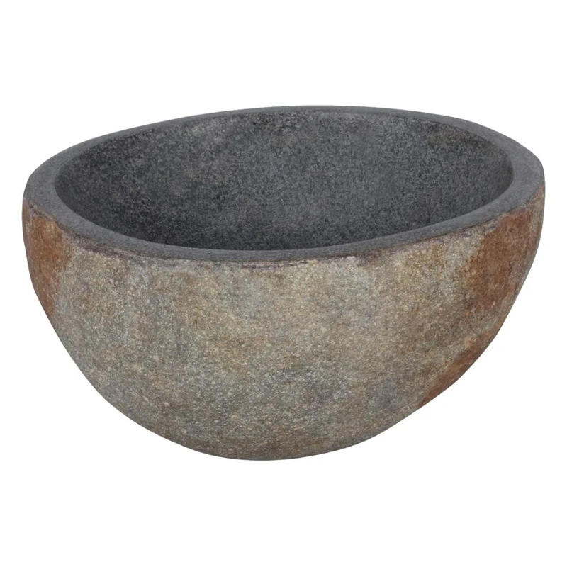 Differnz Washbasin Bali Ø23-25 cm - Sink Natural stone without overflow - Surface mounted sink - Sink Round Shape - Bathroom Accessory - Grey