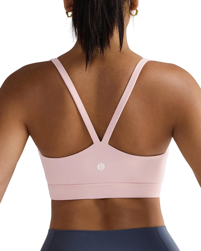 RUNNING GIRL Sports Bras for Women,Light Impact Molded Cup Strap Sports Bra with Sewn in Pads,Best for A-C Cup, Soft Pink, S