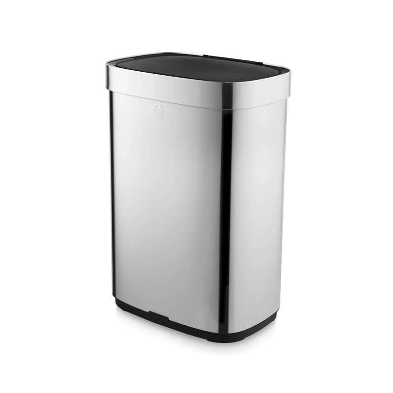 Swan Rectangular Sensor Bin with Hands-Free Opening Using Motion Sensor Technology, Ozone Odour Sterilisation, Bin Liner Retainer Ring, Large 65L Capacity, Stainless Steel