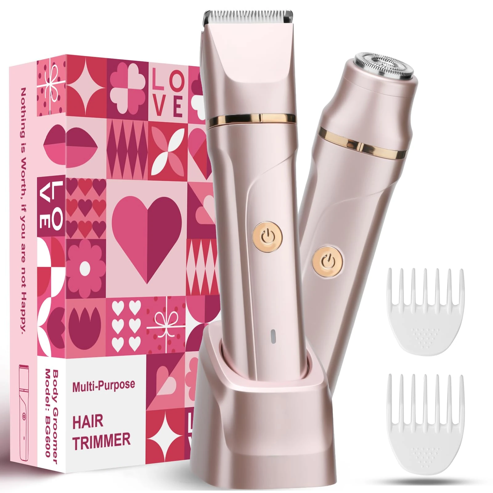 Lady Shavers for Women – 2 in 1 Bikini Trimmer Women, Waterproof USB Rechargeable Electric Lady Shaver with Ceramic Blade, Wet & Dry, Personal Razors for Face, Legs, Bikini, Body