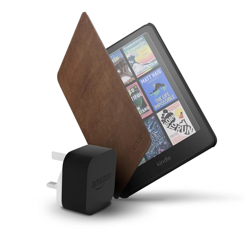Amazon Kindle Colorsoft 16 GB + Amazon Walnut Premium Leather Cover + Amazon Powerfast 9W Power Adapter
