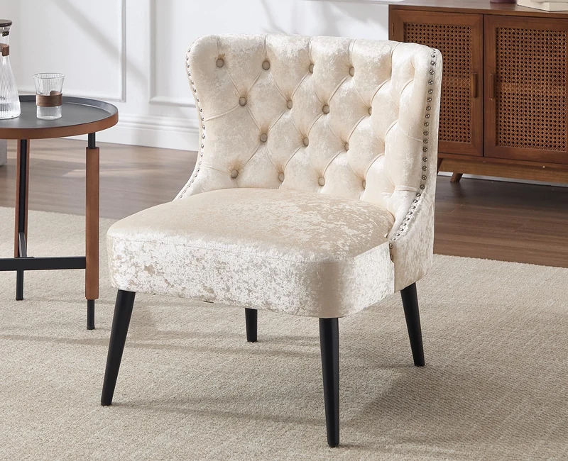 DAYALANE Retro Wingback Accent Chair,Vlevet Tub Chair with High Back and Wooden Frame for living Room Bedroom Home Lounge Beige