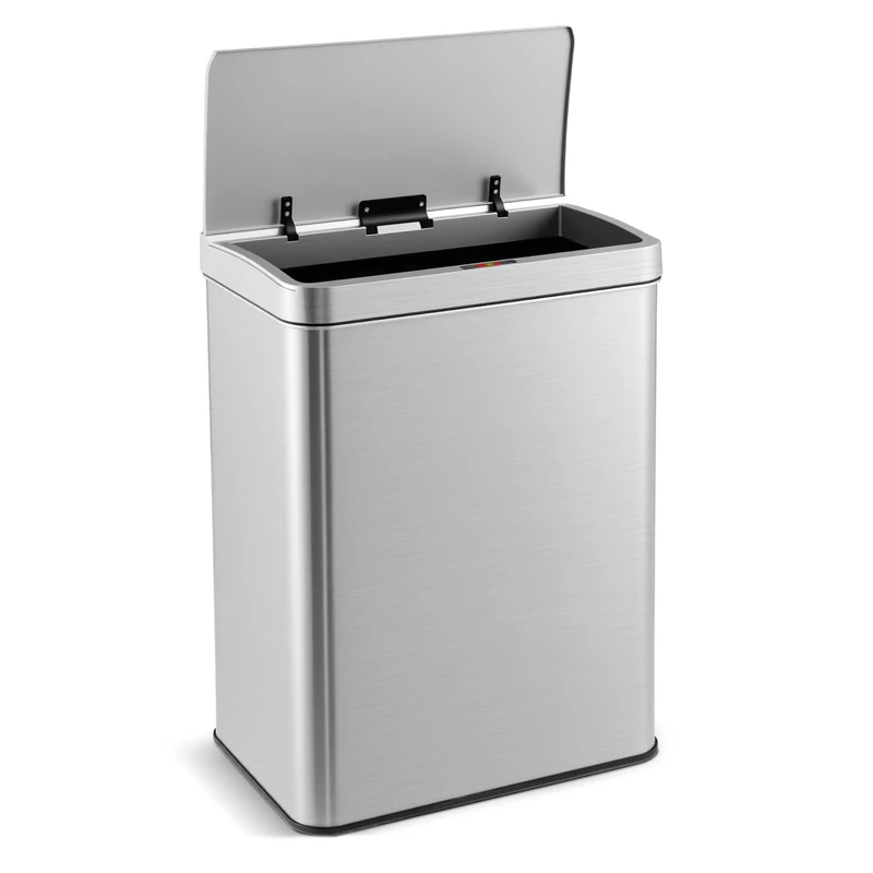 GiantexUK 53L/60L Automatic Trash Bin, Stainless Steel Motion Sensor Kitchen Bin with Soft Closure Lid & Non-slip Base, Touchless Infrared Smart Garbage Can for Home Office (53L)