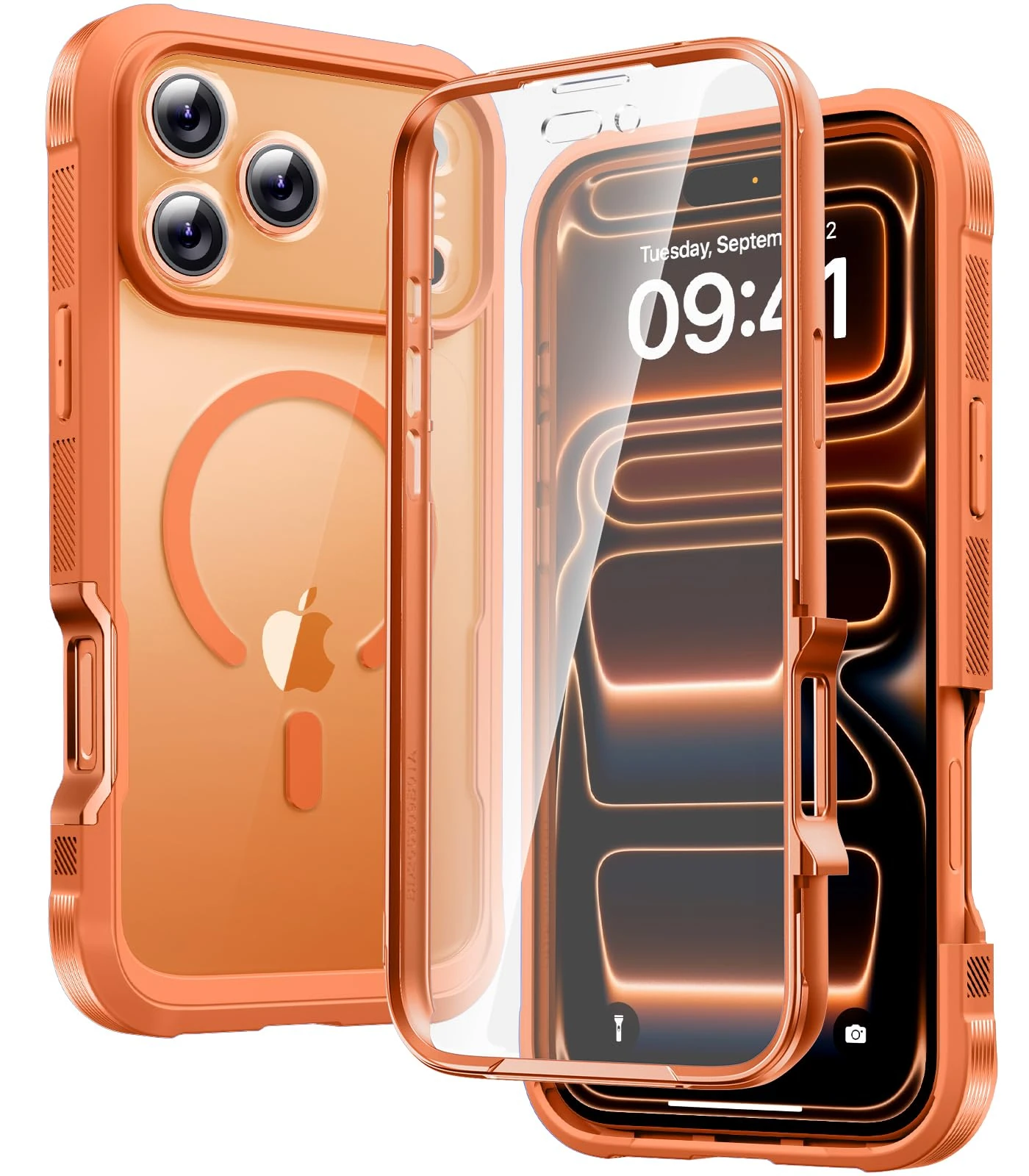 Diaclara Magnetic for iPhone 17 Pro Max Case 6.9-Inch, Fit for MagSafe, Full Body Bumper Case with Built-in Touch Sensitive Anti-Scratch Screen Protector, [Full Camera Protection] Phone Cover (Orange)
